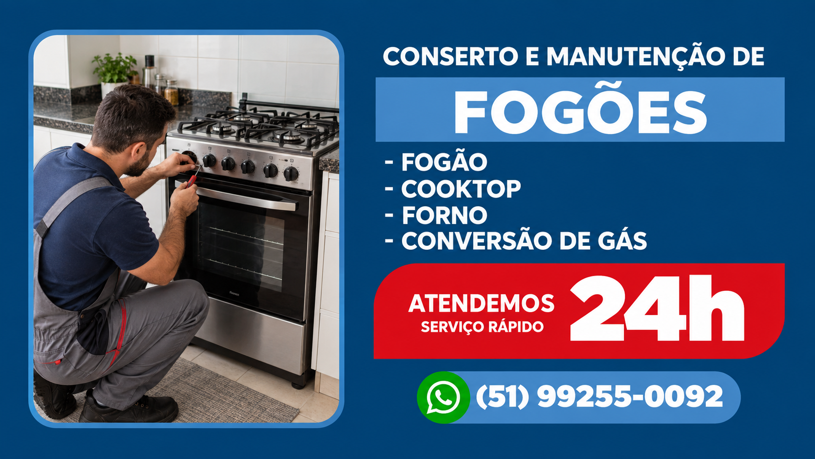 Conserto e manutenção de fogões, atendimento 24 horas pelo WhatsApp